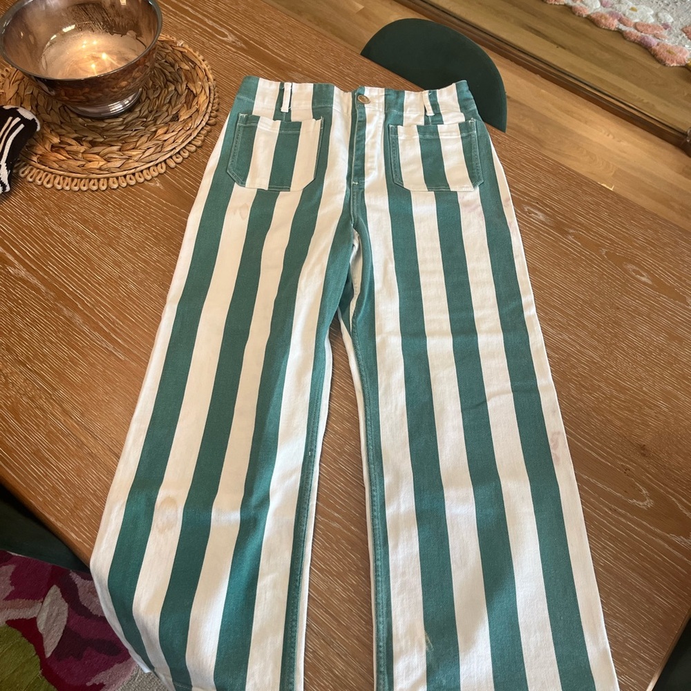 Anthropologie Maeve Colette Green and White Striped Pants